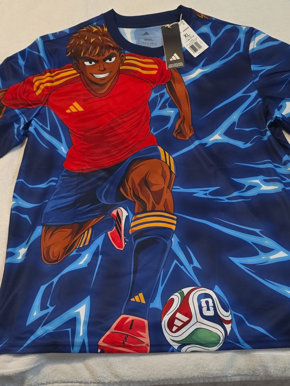 Adidas MENS'  Lamine Yamal Anime Manga Blue & Red Soccer Graphic Tee SIZE XL